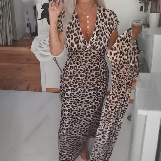⏰ Sconto del 50% 💃Abito da Donna con Scollo a V e Stampa Leopardo