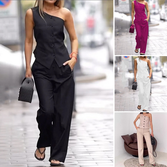 💃👗2025 Nuovo set di moda Europa-America, spalle a spalle senza maniche + pantaloni a vita alta!