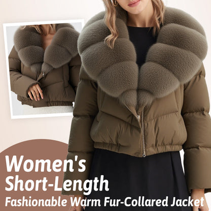 Giacca da donna a collare di pelliccia calda di moda di lunghezza breve (piuma di anatra bianca islandese)