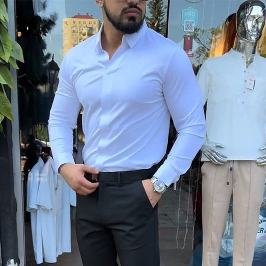 ⏳Collezione Autunno Limited Edition💥Camicia casual slim fit tinta unita da uomo
