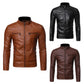 🔥Spedizione gratuita🔥Giubbotto in pelle da uomo con colletto in piedi e biker