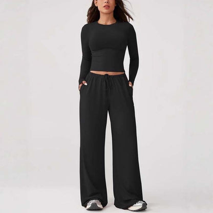 👚Set casual da donna con top corto e pantaloni con coulisse🔥✨