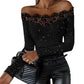 Top da donna con spalle scoperte, maniche lunghe e dettagli glitterati