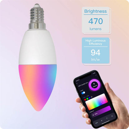 WiFi Smart E14 6W/ E12 5W Candle LED Light Candelabra Bulb RGBCCT 2700-6500K Alexa Google Voice Control
