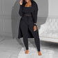 Completo casual in maglia 3 pezzi: top corto, cardigan a maniche lunghe e pantaloni aderenti