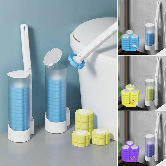 Spazzola per WC monouso, set con porta spazzola da parete per WC con 18 pz testine di pulizia, sistema di pulizia per bagno per lavabo, scarico vasca da bagno, lavello, urinale, spazzola per WC da parete, set per la pulizia del bagno