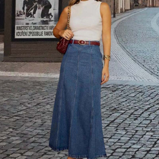 👗 50% DI SCONTO ! ✨ Gonna Lunga in Denim a Vita Alta da Donna – Linea ad A, Tessuto Elastico & Stile Versatile 👖