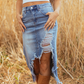 💎 50% DI SCONTO! 💎 Gonna midi in denim strappato a vita alta da donna – Orlo asimmetrico, dettagli consumati e vestibilità che valorizza la figura 👖✨