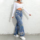 Jeans da donna a gamba dritta con stampa floreale