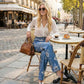 Jeans da donna a gamba dritta con stampa floreale