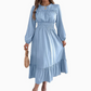 👗Nuovo arrivo - 50% di sconto!🥰Abito lungo da donna con volant e arricciature a maniche lunghe