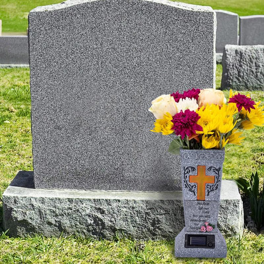 Vaso funerario a LED solare con picchetto da terra per lapidi cimiteriali