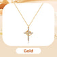 Squisita collana con croce e corona girevole.