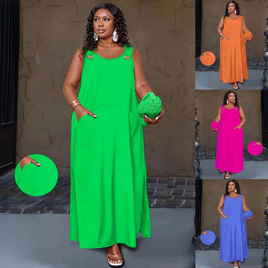 Abito lungo casual da donna senza maniche con tasche