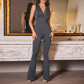 💎SCONTO LAMPO DEL 50%! 💎 Elegante tuta intera in pizzo con scollo a V: vestibilità aderente, gamba svasata e stile romantico per le serate fuori.