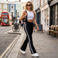 🔥 Sconto limitato del 65% | Pantaloni svasati a vita alta con strisce laterali in stile retrò – Design snellente con strisce laterali ✨👖