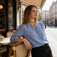 Camicia da donna a righe con scollo a V e bottoni