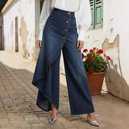 Gonna e pantaloni in denim asimmetrici a portafoglio
