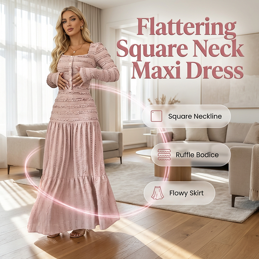 🥳SALDI ESTIVI IMPERDIBILI🥳💞OLTRE 50.000 VENDUTI!💥SCONTO DEL 49%! 🔥Abito lungo con scollo quadrato che valorizza la figura