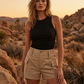 Pantaloncini cargo da donna a vita alta con tasche