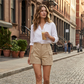 Pantaloncini cargo da donna a vita alta con tasche
