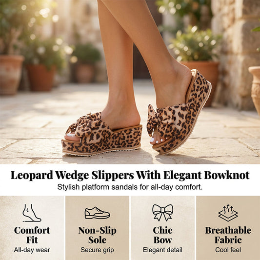 🐆👡 Sandali con plateau e fiocco con stampa leopardata da donna