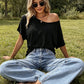 T-shirt da donna casual a maniche corte con spalle scoperte