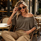 T-shirt da donna casual a maniche corte con spalle scoperte