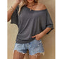 T-shirt da donna casual a maniche corte con spalle scoperte
