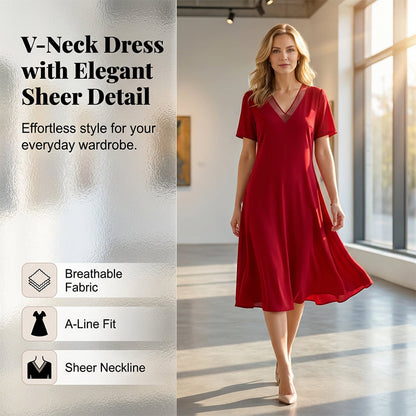 Abito elegante da donna con scollo a V e inserti in rete