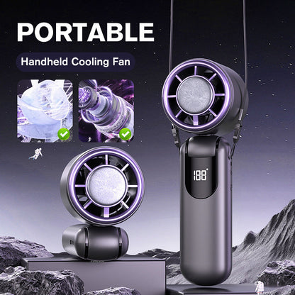 Ventilatore portatile da mano con display LED – potente flusso d’aria, ricaricabile via USB, ventilatore personale elegante e ultra‑portatile per viaggio, ufficio e casa