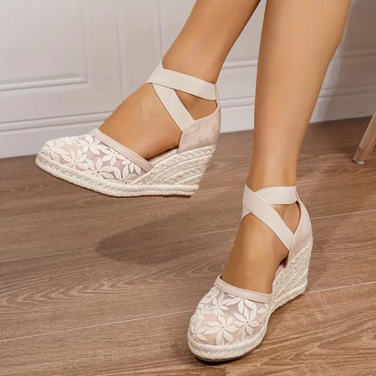 🌼 SCONTO DEL 50% PER UN PERIODO LIMITATO! 👡 Sandali espadrillas con zeppa da donna – Punta chiusa, cinturini incrociati, stile bohémien 🌴