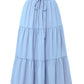 Gonna lunga da donna casual a balze, linea ad A, con coulisse in vita