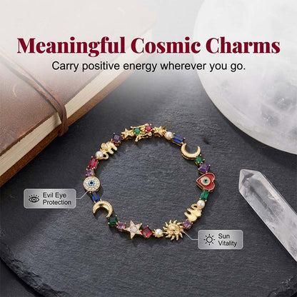 💫 SCONTO DEL 50% PER UN PERIODO LIMITATO! ✨ Bracciale con ciondoli celestiali: Sole, Luna, Stelle, Cristalli, Tonalità Oro 🪐