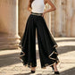 Eleganti pantaloni a gamba larga e fluidi con finiture dorate.