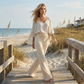 Pantaloni svasati a vita alta da donna con elastico in vita in pizzo