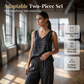 ⏰🔥SCONTO DEL 50% PER UN PERIODO LIMITATO! 💃 Completo composto da top senza maniche con scollo all'americana e pantaloni a gamba larga – Fluido, comodo e chic senza sforzo ✨🌿