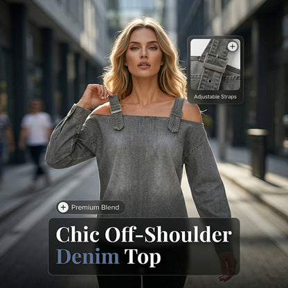 Top in denim da donna con spalline larghe