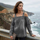 Top in denim da donna con spalline larghe