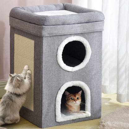Cuccia pieghevole multilivello per gatti con tiragraffi