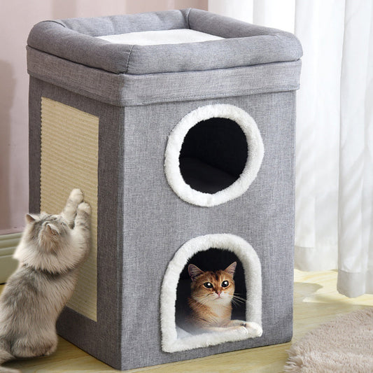 Cuccia pieghevole multilivello per gatti con tiragraffi