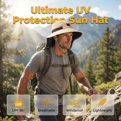 🧢☀️ Cappello a tesa larga con protezione UPF 50+ e paracollo 🛡️🌿