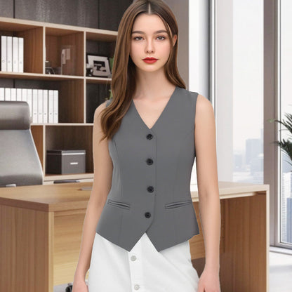 Elegante gilet da donna con scollo a V e bottoni sul davanti.