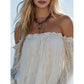 🌸 SCONTO DEL 50% PER UN PERIODO LIMITATO! ✨ Top da donna in pizzo stile bohémien con spalle scoperte – Trasparente, fluido, romantico ☀️
