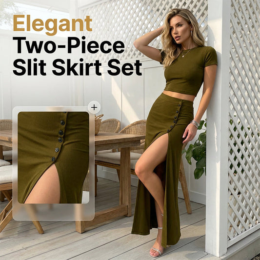 Set composto da top a maniche corte e gonna midi con spacco da donna