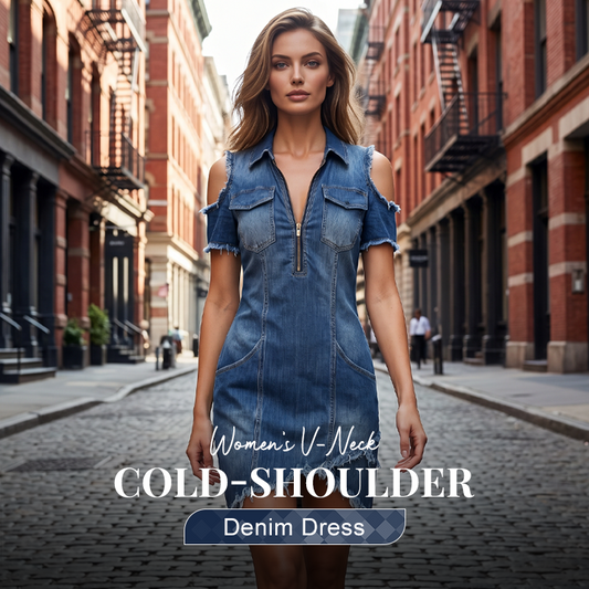 Abito in denim da donna con scollo a V e spalle scoperte