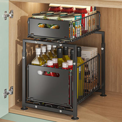 🏠⏰ 50% DI SCONTO – SOLO PER UN TEMPO LIMITATO! Scaffale Estraibile Regolabile in Altezza – Ideale per Lavandino, Cucina, Bagno e Casa ✨