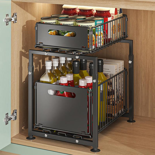 🏠⏰ 50% DI SCONTO – SOLO PER UN TEMPO LIMITATO! Scaffale Estraibile Regolabile in Altezza – Ideale per Lavandino, Cucina, Bagno e Casa ✨