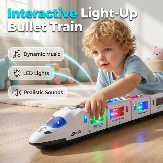 🚄 ORA SCONTATO DEL 64%! 🎵 Trenino elettrico ad alta velocità – Si illumina, urta e parte con la musica – Luci e suoni interattivi – Navigazione intelligente tra gli ostacoli ✨