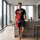 Completo da uomo composto da t-shirt e pantaloncini con stampa grafica.